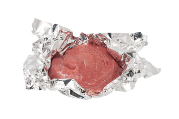 Crude meat in a foil
