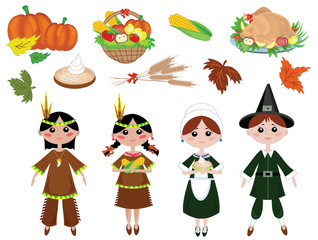 Obraz na płótnie Canvas Thanksgiving day,set icons