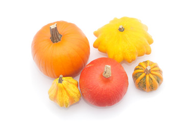 a few colorful pumpkins isolated on white