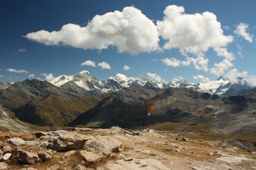 panoramic view of ridges in Swiss Alps