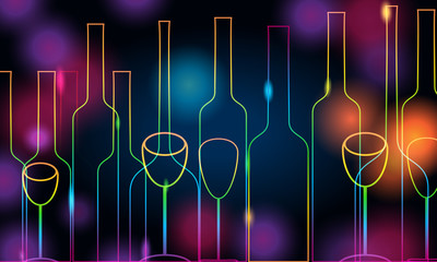 Elegant glowing bottles and glasses illustration