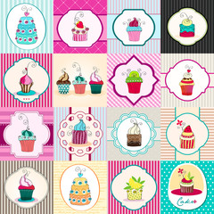 Set of cute retro cupcake cards