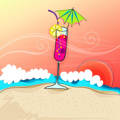 Cute cocktail glass on summer seashore