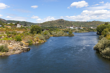 Fototapeta na wymiar hills and river in countryside of Galicia