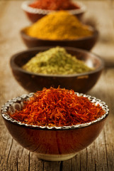 Spices Saffron, turmeric, curry