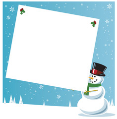 Frosty the Snowman holding large gift tag