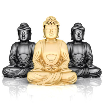 image of a gold statue of Buddha and a lotus flower