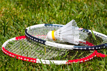 Two badminton rackets with shuttlecock