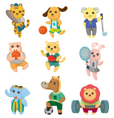 cartoon animal sport player icons set