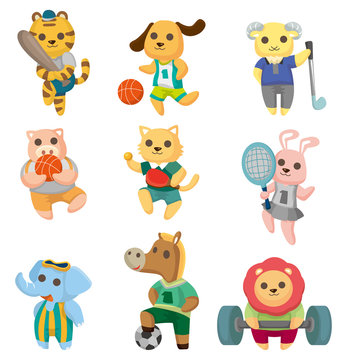 cartoon animal sport player icons set