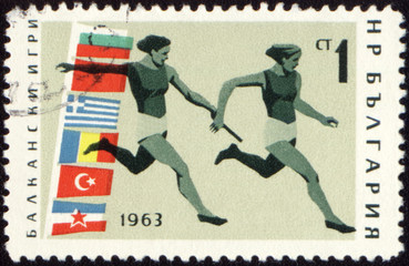 Relay race on post stamp