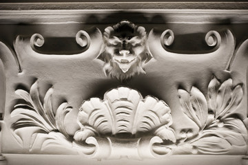 Frieze - detail from an old house in Sofia at night