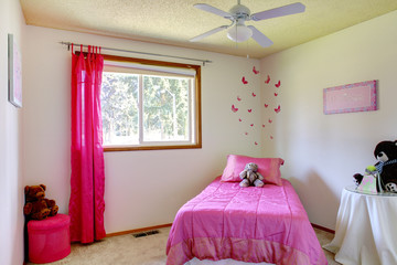 Pink and white girls bedroom with bears