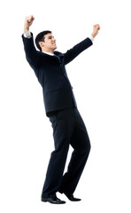 Very happy successful gesturing businessman