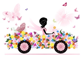 Foto op Plexiglas meisje op een romantische bloemenauto © Aloksa