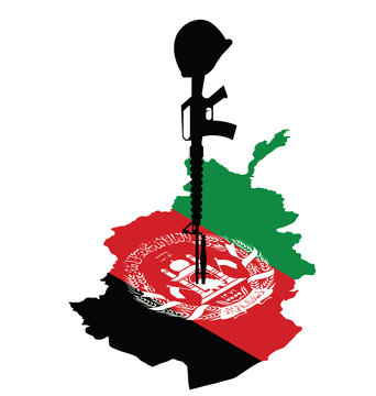 map of Afghanistan and rifle of fallen soldier