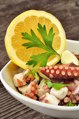 Octopus salad with lemon, parsley, garlic, and olive oil