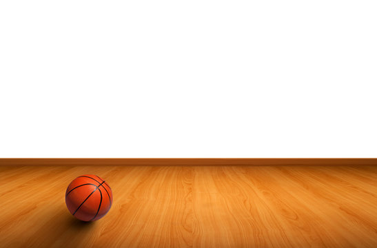 Wall and wooden floor with A basketball