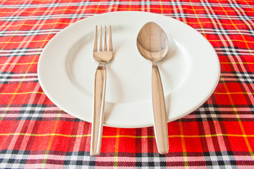 fork and spoon on white dish setting on the table