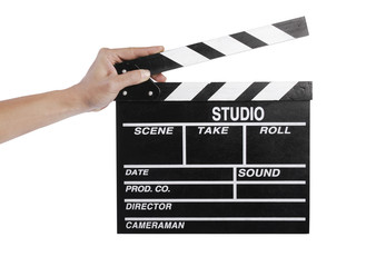Hands holding a movie clapper