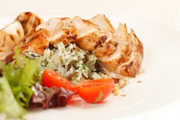 chicken fillet with vegetables and rice