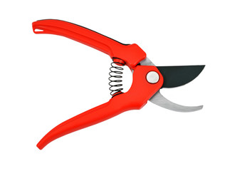 Red garden pruner, isolated on a white background