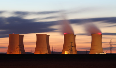 Nuclear power plant with orange sky