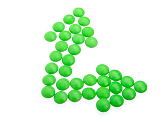 green tablets in arrow formation