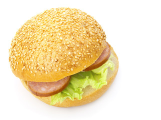Sandwich with greens, on a white background