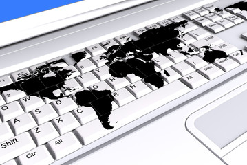 Laptop keyboard with a world map on the keys