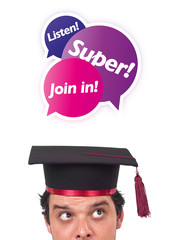 Young head looking at internet type of icons