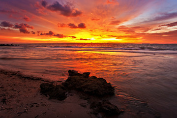 Tropical beach at sunset.