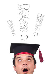 Young head looking at white marks