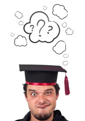 Young head looking at white marks