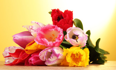 Tulips on yellow background