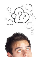 Young head looking at white marks