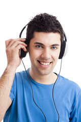 Young man listen music