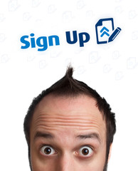 Young head looking at internet type of icons