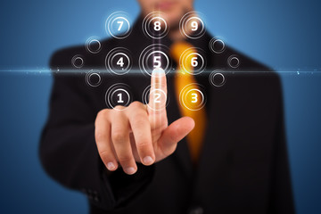 Businessman pressing simple type of start buttons