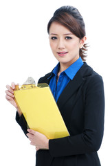 Young Asian Business Woman Holding Clipboard