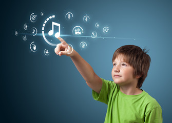 Businessman pressing virtual media type of buttons