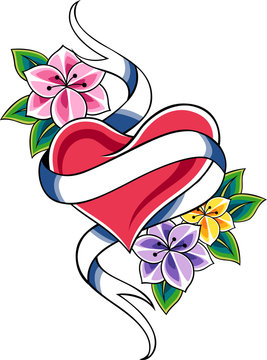 heart and flower tattoo