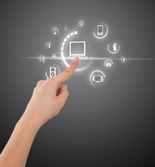 Businessman pressing virtual media type of buttons