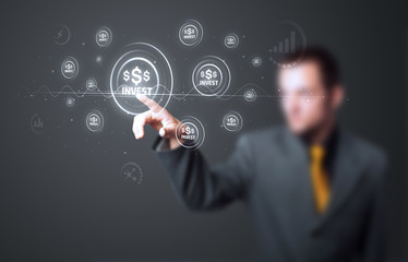 Businessman pressing modern business type of buttons