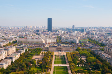 view from Eiffel tower on famous Champs de Mars