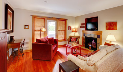 Living room with red and cherry floor