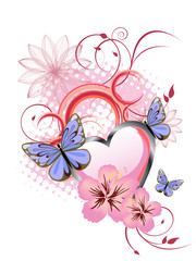Florales Design mit Herzen und Schmetterlingen