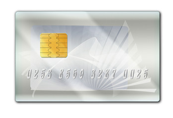 Silver plastic bank card on a white background