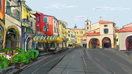 Gordijnen oude stad - illustratie schets © ZoomTeam