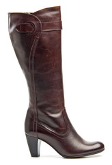 Brown knee high boot over white